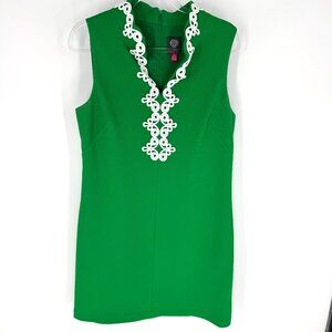 Vince Camuto Pique Tank Shift Dress with Embellished Collar Green White Size Med